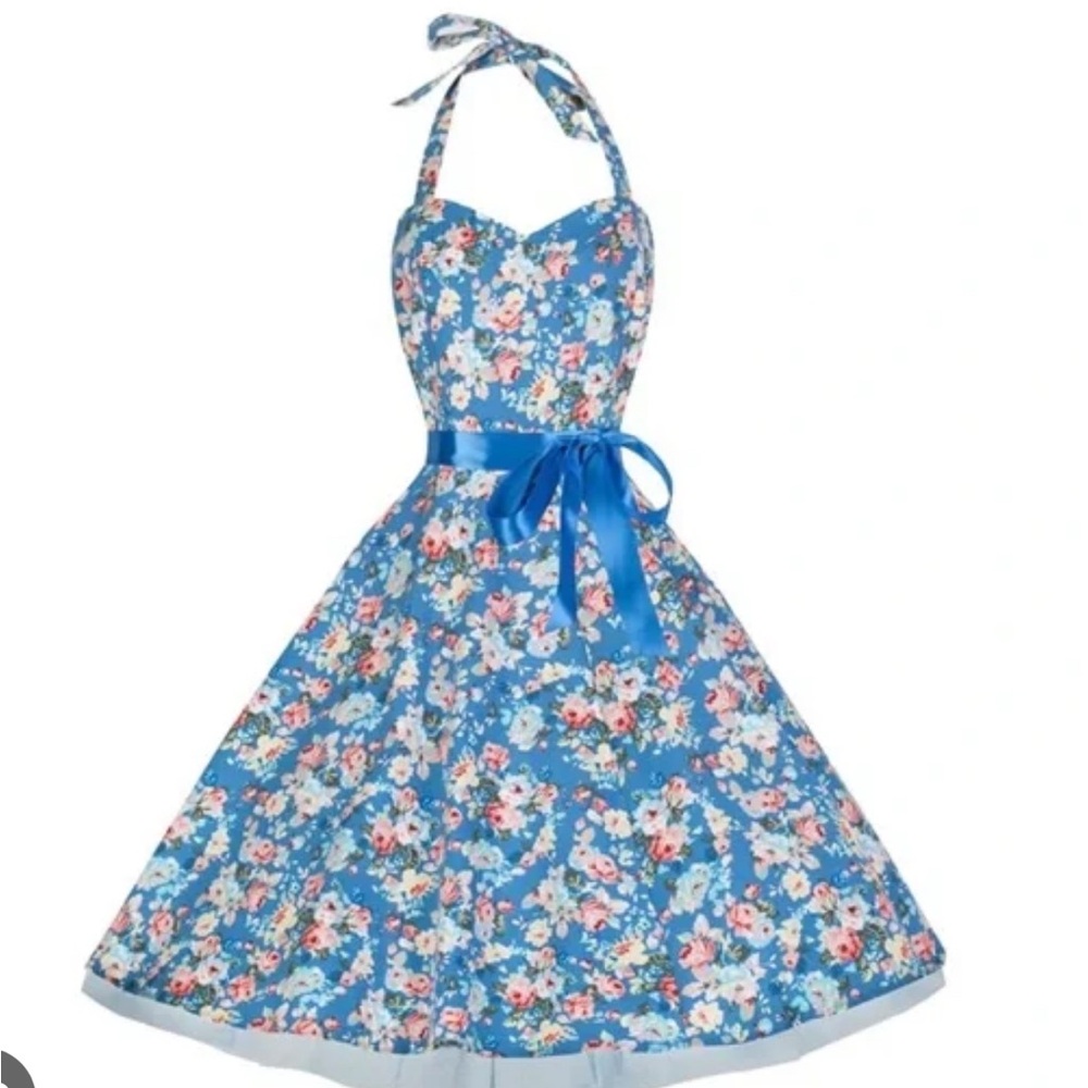 Lindy Bop Blue Floral Midi Dress